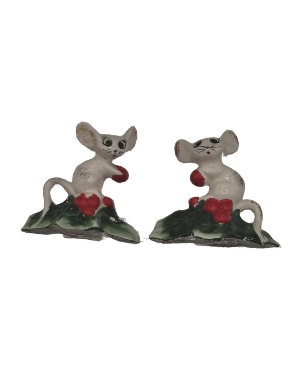 Vtg HOLT HOWARD Christmas Mice and Holly Candle Hugger 1958 HTF damaged, mouse